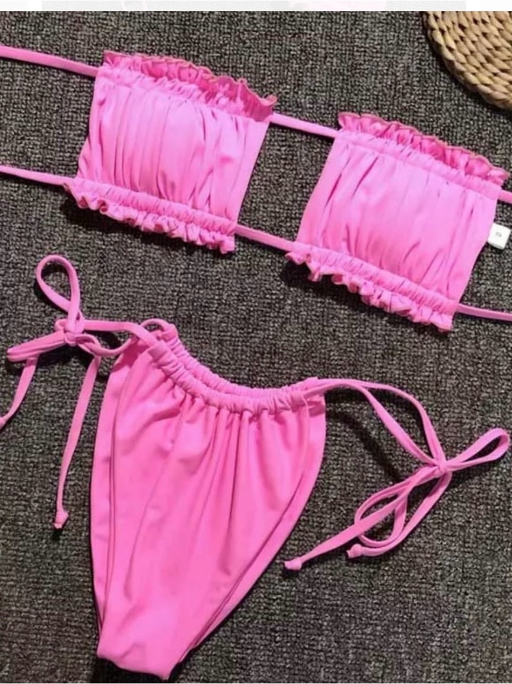 Ruffled Bandeau Tie-Side Bikini — Hot Pink